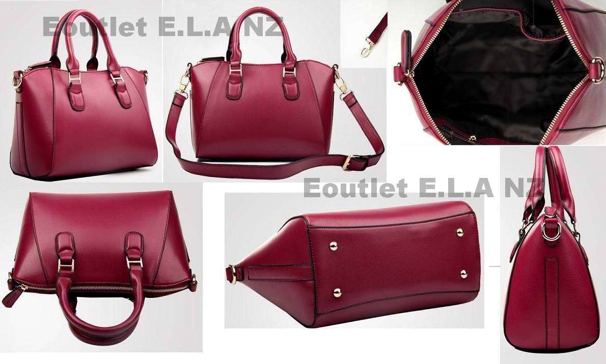 HARD WINE RED GENUINE LEATHER HANDBAG+Shoulder Strap
